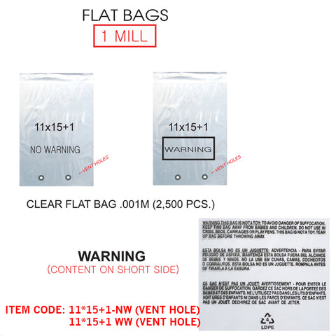 FLAT BAG 1 MILL 11" X 15"