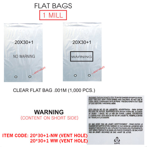 FLAT BAG 1 MILL 20" X 30"