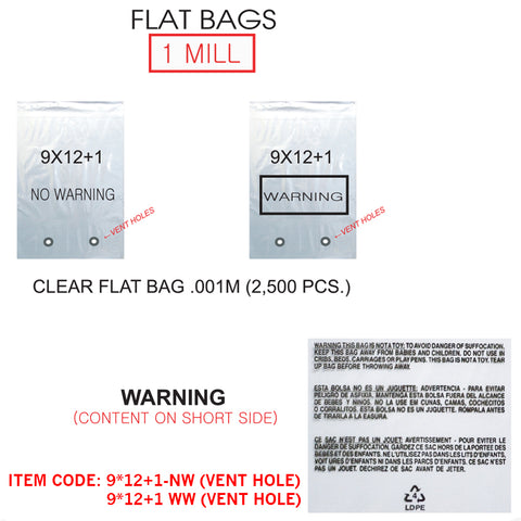 FLAT BAG 1 MILL 9" X 12"