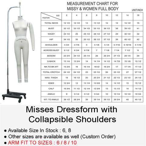 MISSES FULL BODY DRESSFORM WITH COLLAPSIBLE SHOULDERS