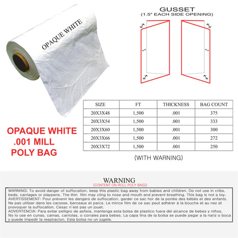 POLY BAG - OPAQUE WHITE (.001 MILL)
