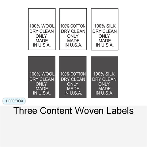THREE CONTENT WOVEN LABELS