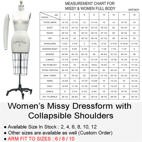 WOMAN 'S MISSY DRESSFORM WITH COLLAPSIBLE SHOULDERS
