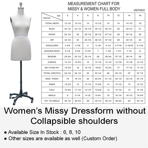 WOMEN'S MISSY DRESSFORM WITHOUGHCOLLAPIBLE SHOULDERS